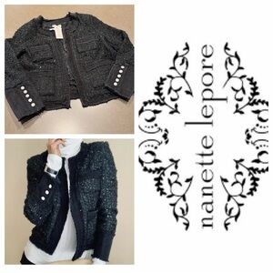 NWT Nanette Lapore Black Tweed and Denim Jacket Sz: M